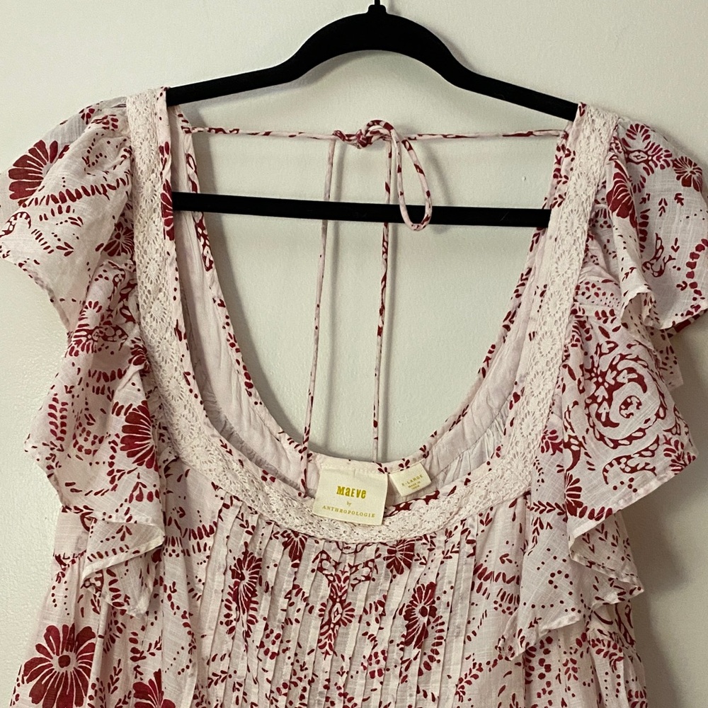 Maeve by Anthropologie Red and Cream Floral Dress